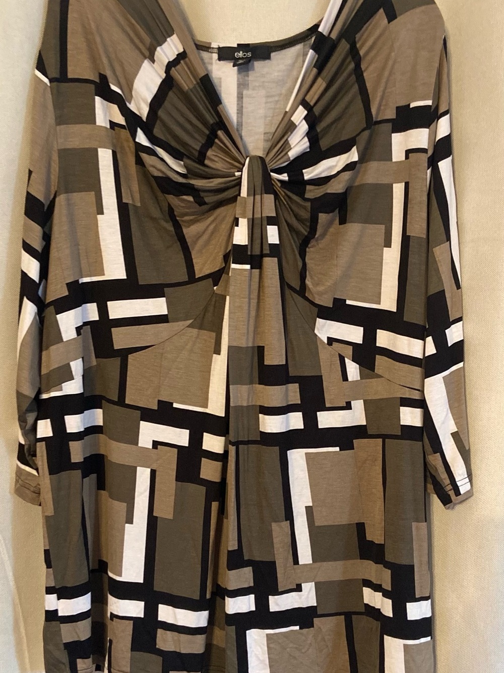 ellos Grey & Black Geometric Knot-Front Tunic